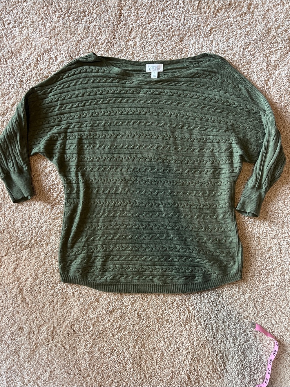 Stitch Fix Market & Spruce Olive Green Off-the-Shoulder Cable Knit Sweater small